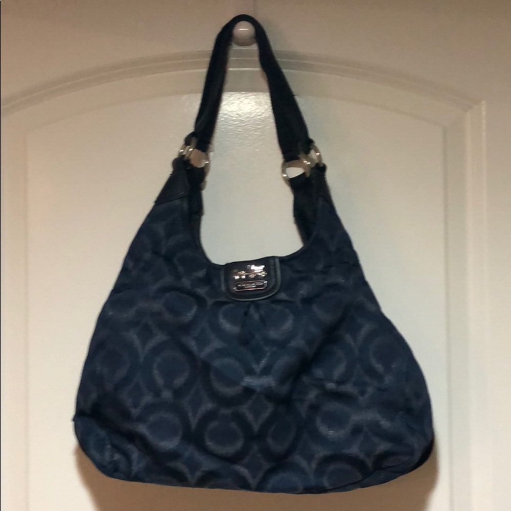 Denim authentic Coach handbag.   Silver coach C ‘s